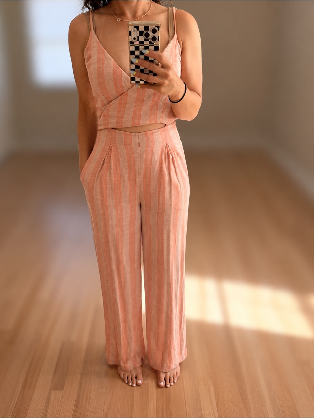l*space Peach and Cream Striped Wide-Leg Jumpsuit